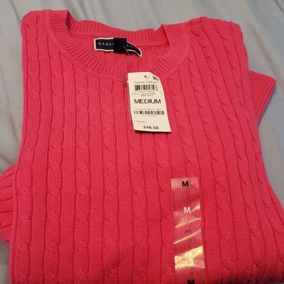 Karen Scott Ribbed Crew Neck Sweater Casual Pink Preppy New NWT Classic - Picture 13 of 15